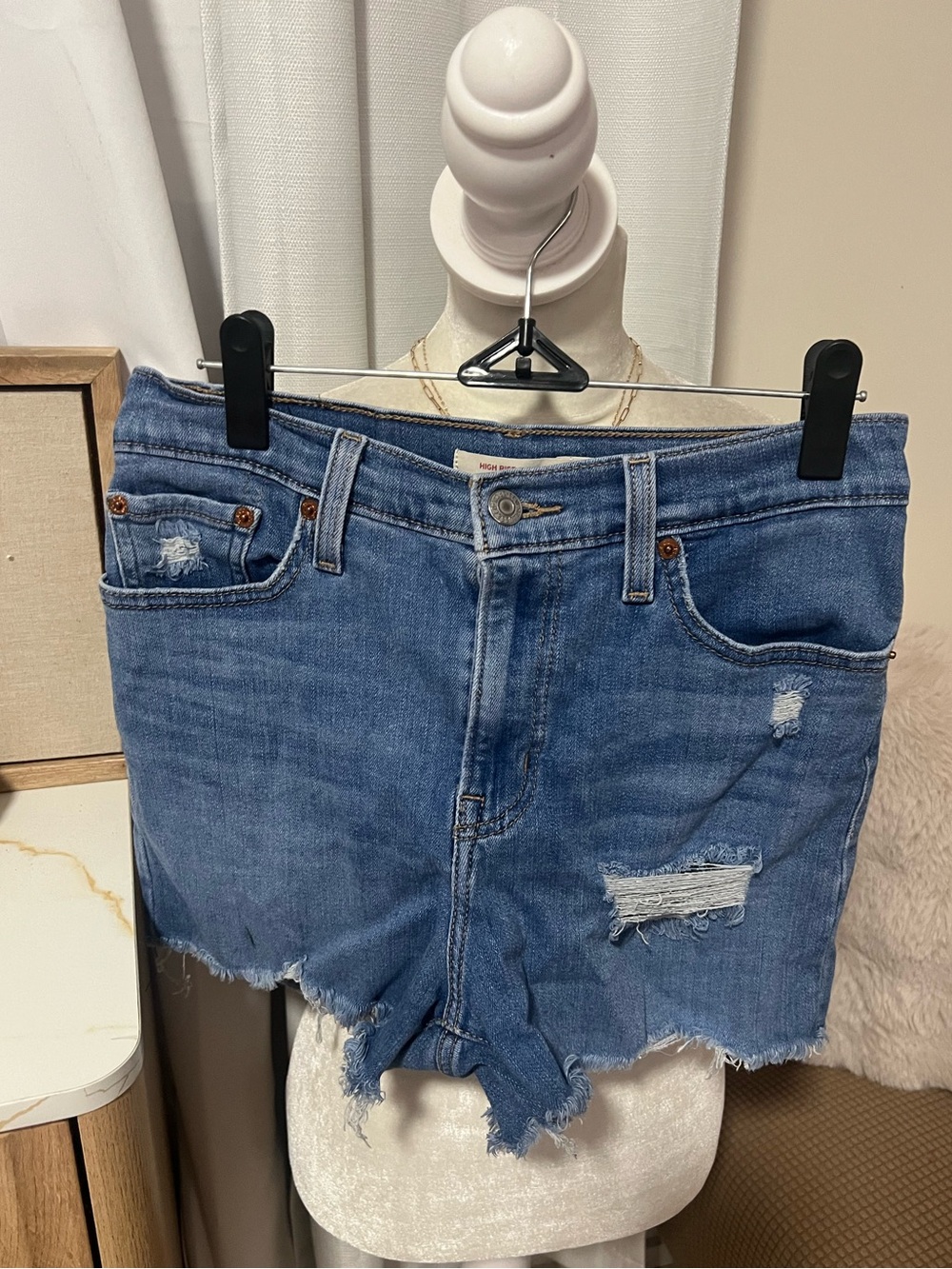 Distressed Blue Denim Cutoff Shorts
